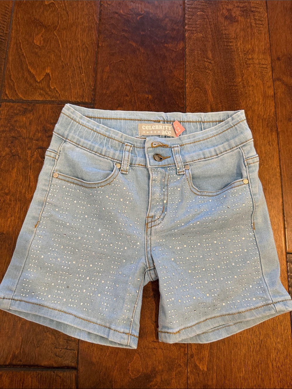 Celebrity Ace Light Blue Embellished Girls' Denim Shorts